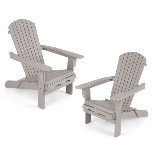 Folding Adirondack Chair Set of 2 with High Backrest and Wide Armrests, Gray