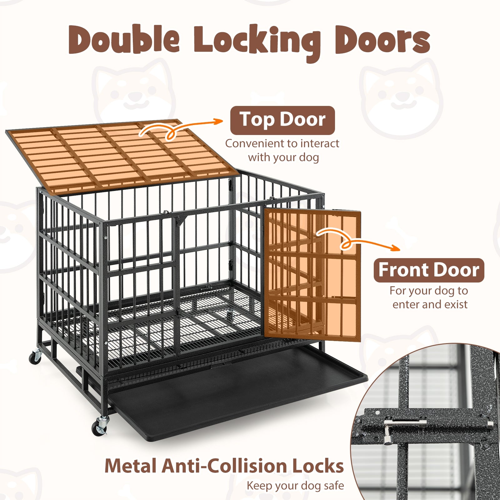 38 Inch Foldable Heavy-Duty Metal Dog Cage with Lockable Rolling Casters and Tray-38 inches, Black Dog Kennels   at Gallery Canada