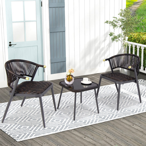 3 Pieces Patio Rattan Furniture Set for Backyard Poolside-Brown and Black, Brown