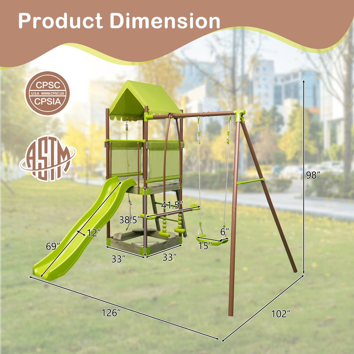 7-in-1 Kids Outdoor Metal Playset with Wave Slide and Climbing Rope, Green Swing & Playsets   at Gallery Canada