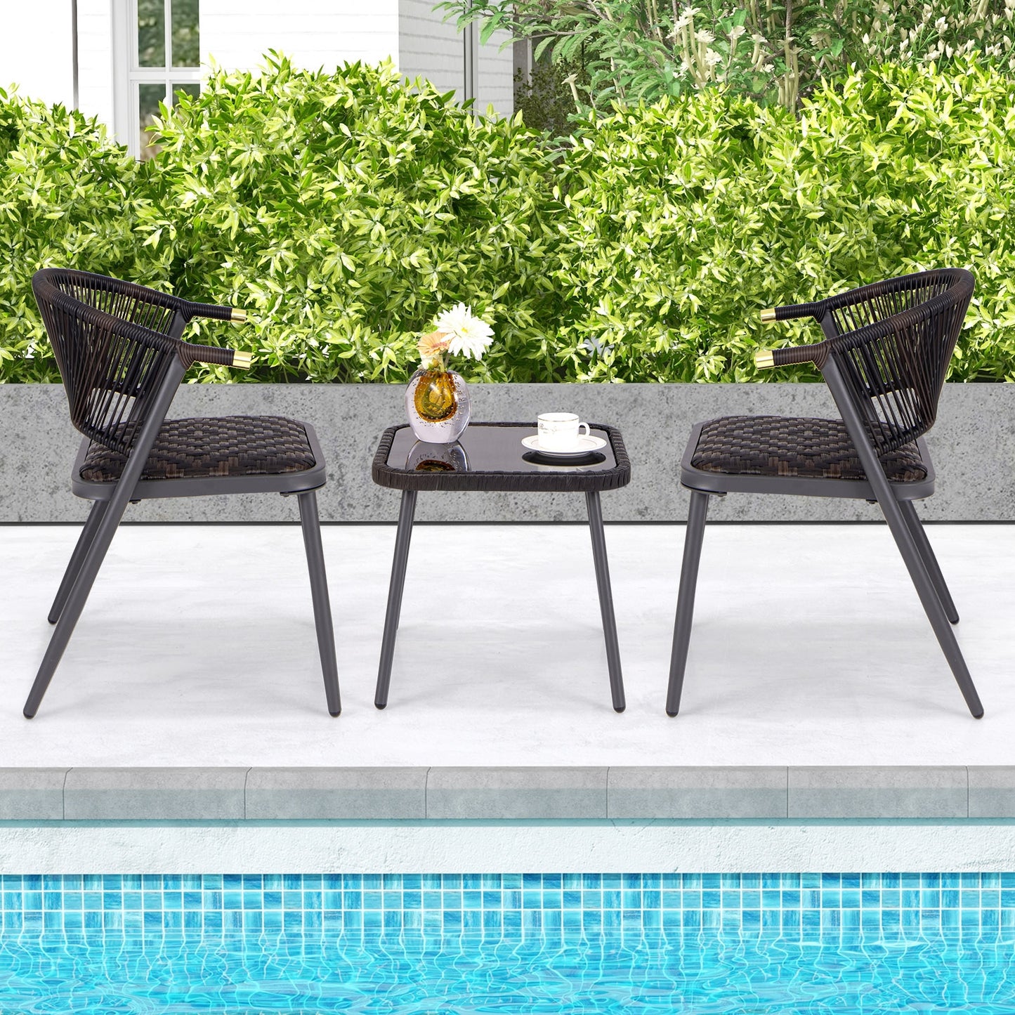 3 Pieces Patio Rattan Furniture Set for Backyard Poolside-Brown and Black, Brown Patio Conversation Sets   at Gallery Canada