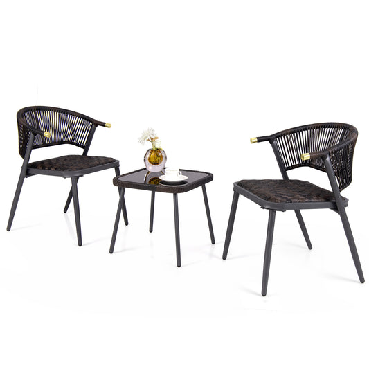 3 Pieces Patio Rattan Furniture Set for Backyard Poolside-Brown and Black, Brown - Gallery Canada