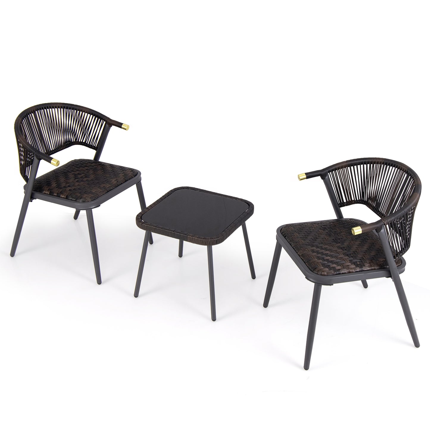 3 Pieces Patio Rattan Furniture Set for Backyard Poolside-Brown and Black, Brown Patio Conversation Sets   at Gallery Canada