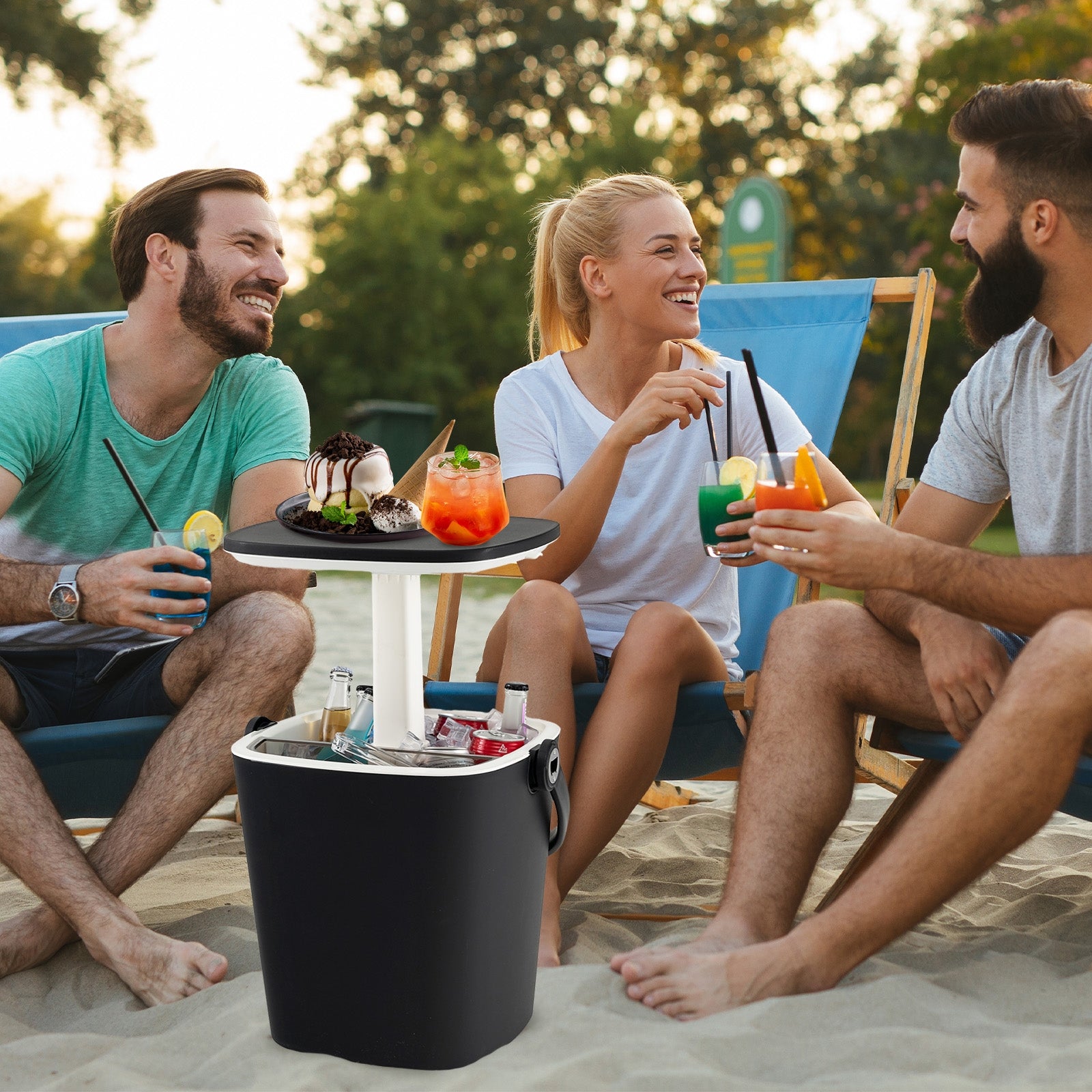 3-in-1 Portable Cooler Bar Table with Bottle Opener and Lift Top Lid for Camping Poolside, Black Coolers   at Gallery Canada