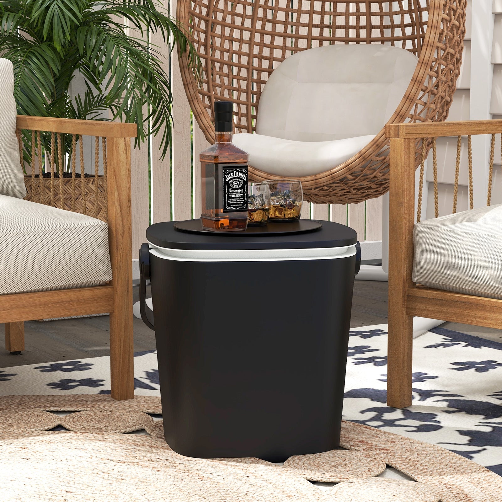 3-in-1 Portable Cooler Bar Table with Bottle Opener and Lift Top Lid for Camping Poolside, Black Coolers   at Gallery Canada