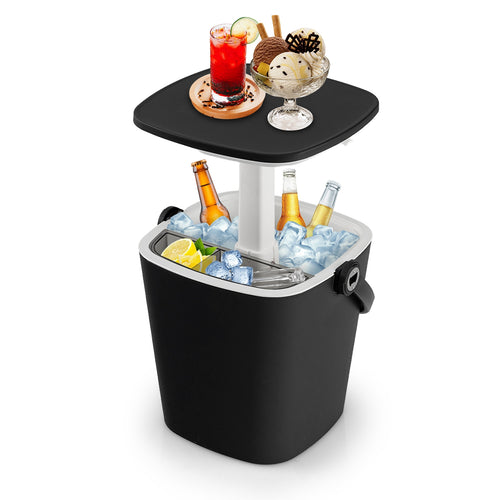 3-in-1 Portable Cooler Bar Table with Bottle Opener and Lift Top Lid for Camping Poolside, Black