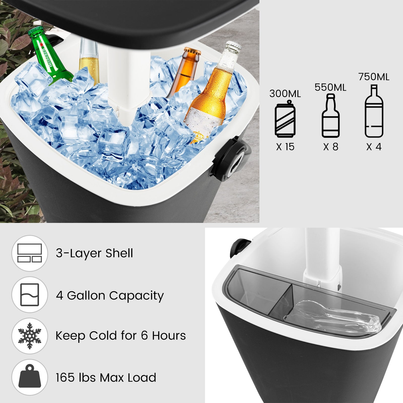 3-in-1 Portable Cooler Bar Table with Bottle Opener and Lift Top Lid for Camping Poolside, Black Coolers   at Gallery Canada