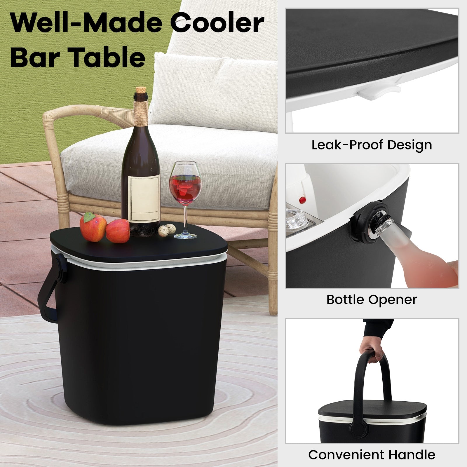 3-in-1 Portable Cooler Bar Table with Bottle Opener and Lift Top Lid for Camping Poolside, Black Coolers   at Gallery Canada