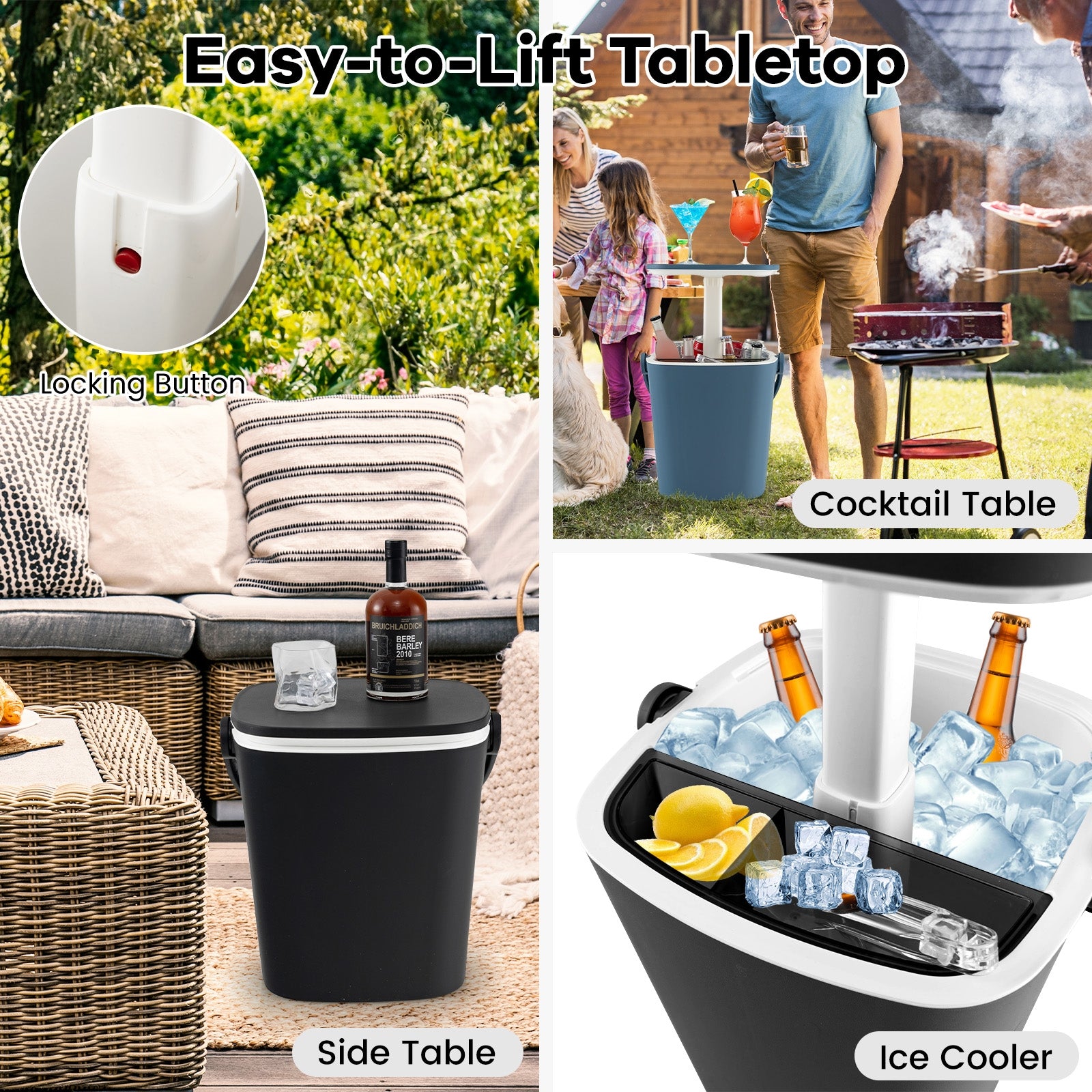 3-in-1 Portable Cooler Bar Table with Bottle Opener and Lift Top Lid for Camping Poolside, Black Coolers   at Gallery Canada