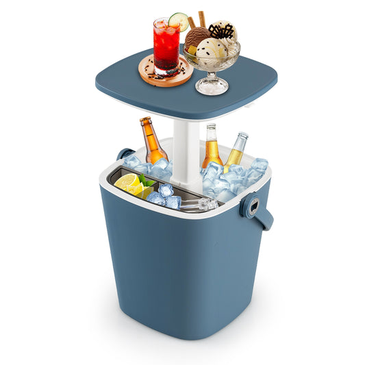 3-in-1 Portable Cooler Bar Table with Bottle Opener and Lift Top Lid for Camping Poolside, Blue - Gallery Canada