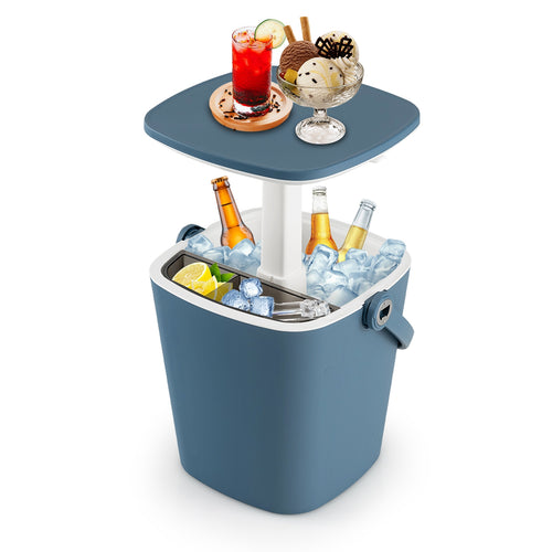 3-in-1 Portable Cooler Bar Table with Bottle Opener and Lift Top Lid for Camping Poolside, Blue
