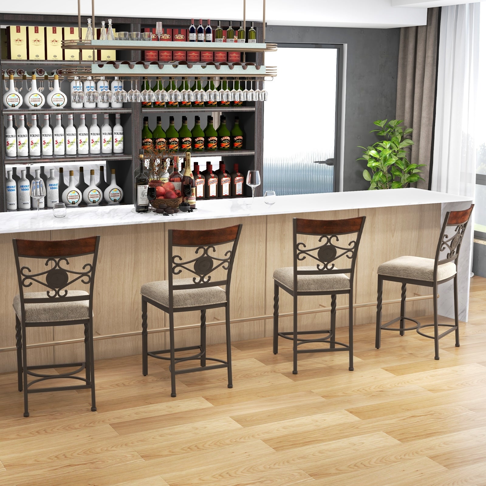 Set of 2 25 inches Bar Stools with Rust-proof Metal Frame and Soft Sponge Seat, Brown Bar Stools   at Gallery Canada