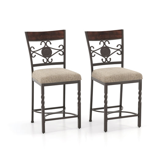 Set of 2 25 inches Bar Stools with Rust-proof Metal Frame and Soft Sponge Seat, Brown - Gallery Canada