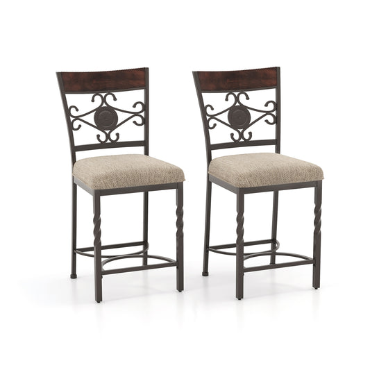 Set of 2 25 inches Bar Stools with Rust-proof Metal Frame and Soft Sponge Seat, Brown Bar Stools Brown  at Gallery Canada