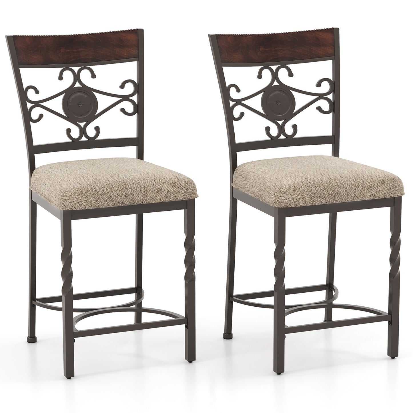 Set of 2 25 inches Bar Stools with Rust-proof Metal Frame and Soft Sponge Seat, Brown Bar Stools   at Gallery Canada