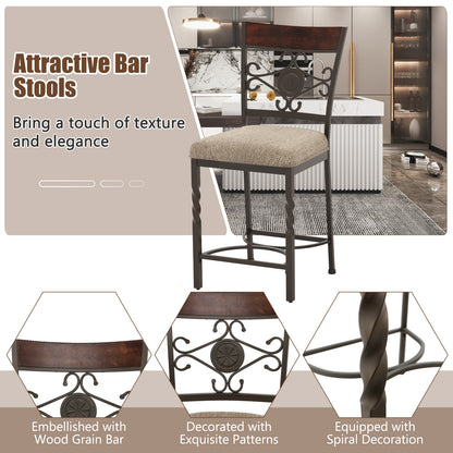 Set of 2 25 inches Bar Stools with Rust-proof Metal Frame and Soft Sponge Seat, Brown Bar Stools   at Gallery Canada