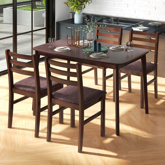 Vintage Wooden Dining Table Set for 4 with Padded Seat and Curved Backrest - Gallery Canada