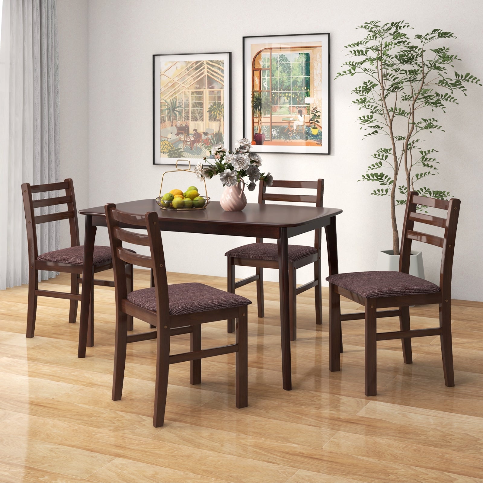 Vintage Wooden Dining Table Set for 4 with Padded Seat and Curved Backrest Dining Room Sets   at Gallery Canada