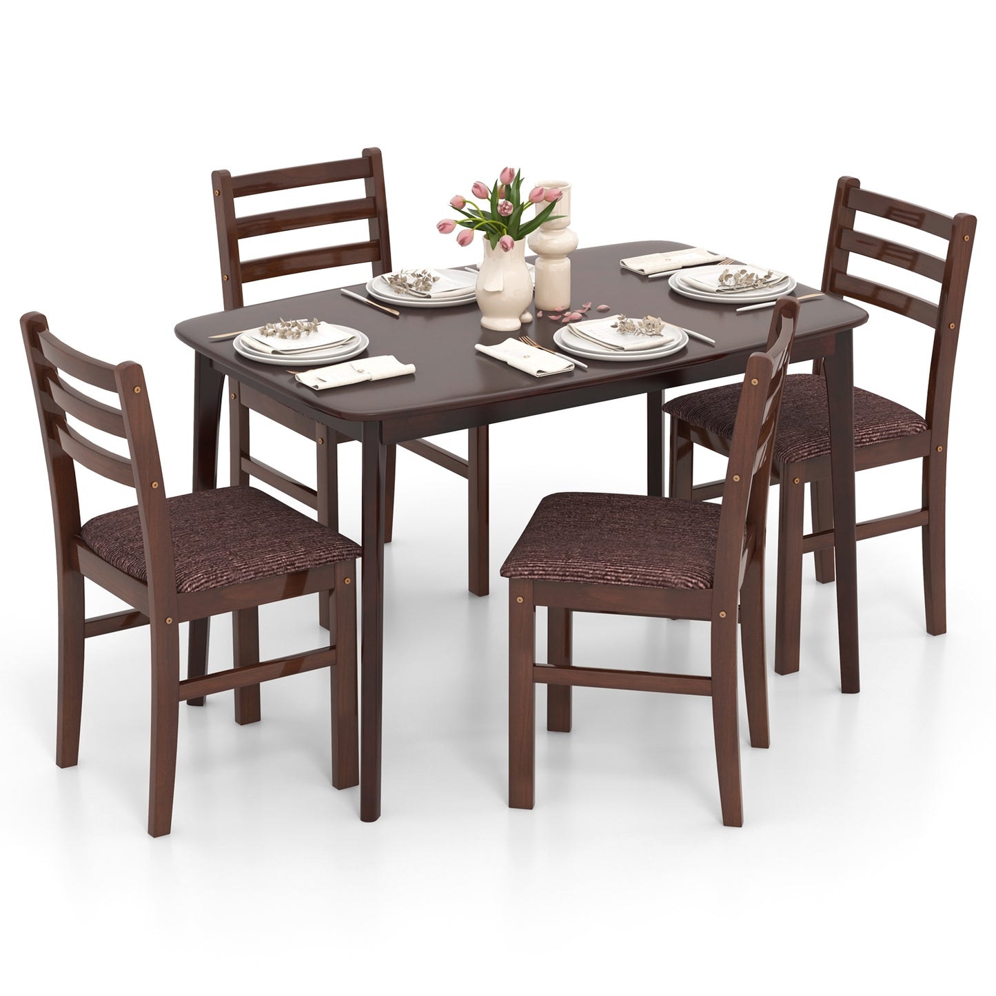 Vintage Wooden Dining Table Set for 4 with Padded Seat and Curved Backrest Dining Room Sets   at Gallery Canada