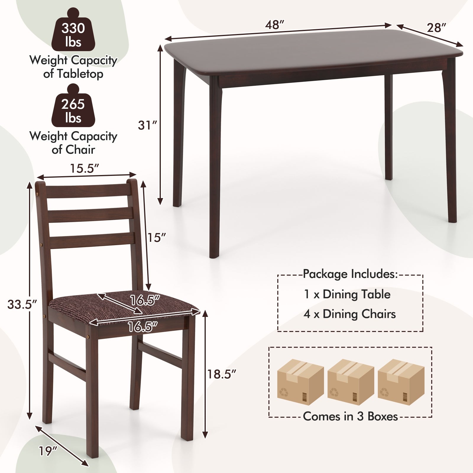 Vintage Wooden Dining Table Set for 4 with Padded Seat and Curved Backrest Dining Room Sets   at Gallery Canada