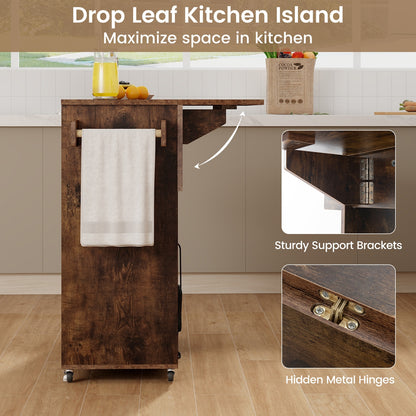 Drop Leaf Mobile Kitchen Island Cart with Power Outlet and Adjustable Shelf, Rustic Brown Kitchen Islands & Carts   at Gallery Canada