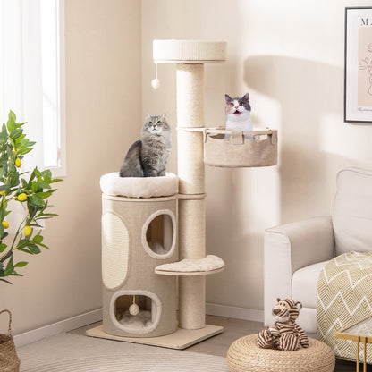 61 Inches Cat Tree for Indoor Cats with 2-storey Condo and Top Perch, Natural Cat Trees Condos & Scratchers at Gallery Canada