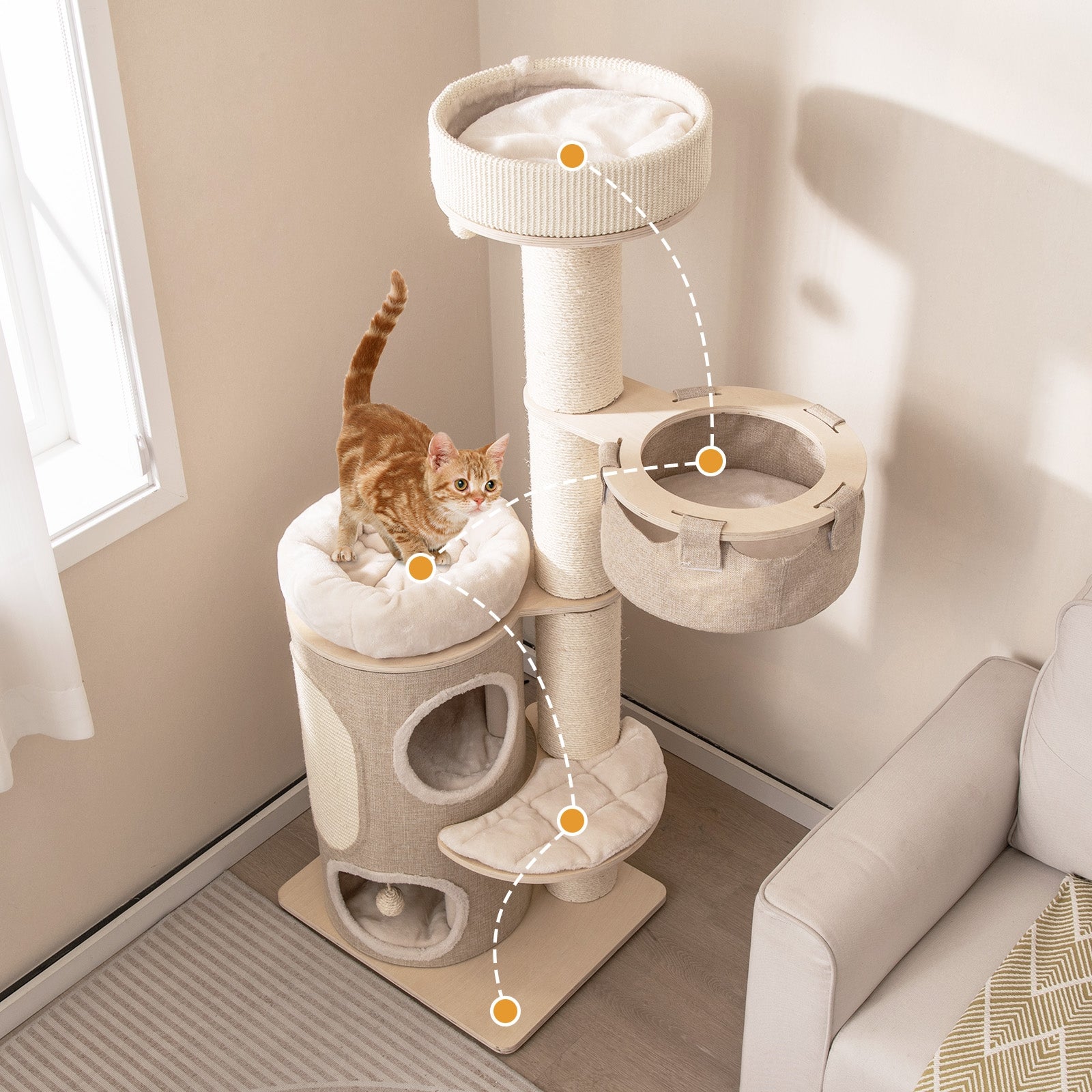 61 Inches Cat Tree for Indoor Cats with 2-storey Condo and Top Perch, Natural Cat Trees Condos & Scratchers at Gallery Canada