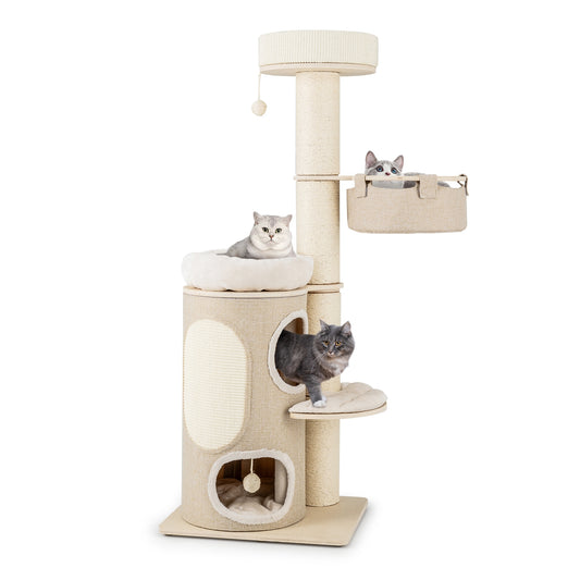 61 Inches Cat Tree for Indoor Cats with 2-stoery Condo and Top Perch, Natural - Gallery Canada
