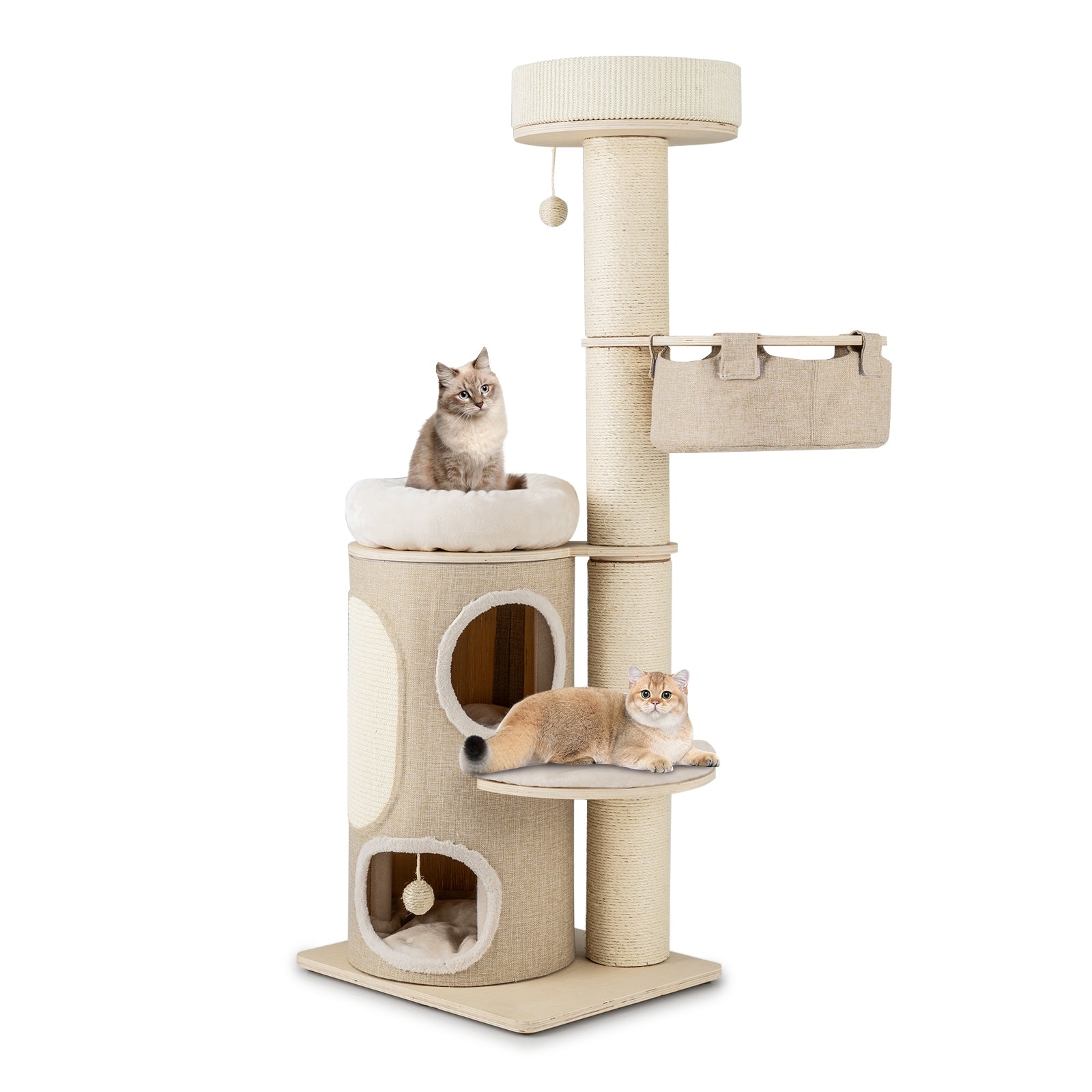 61 Inches Cat Tree for Indoor Cats with 2-storey Condo and Top Perch, Natural Cat Trees Condos & Scratchers at Gallery Canada