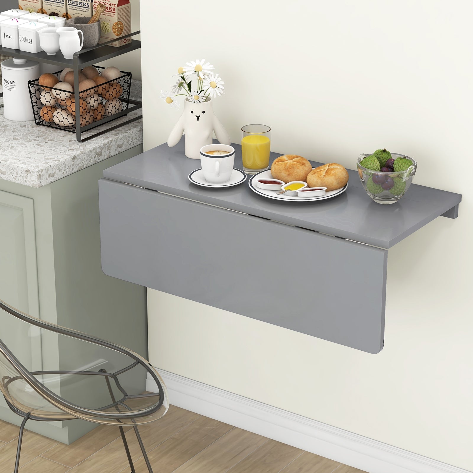 31.5 x 23.5 Inch Wall Mounted Folding Table for Small Spaces, Gray Laptop Tables & Printer Stands   at Gallery Canada