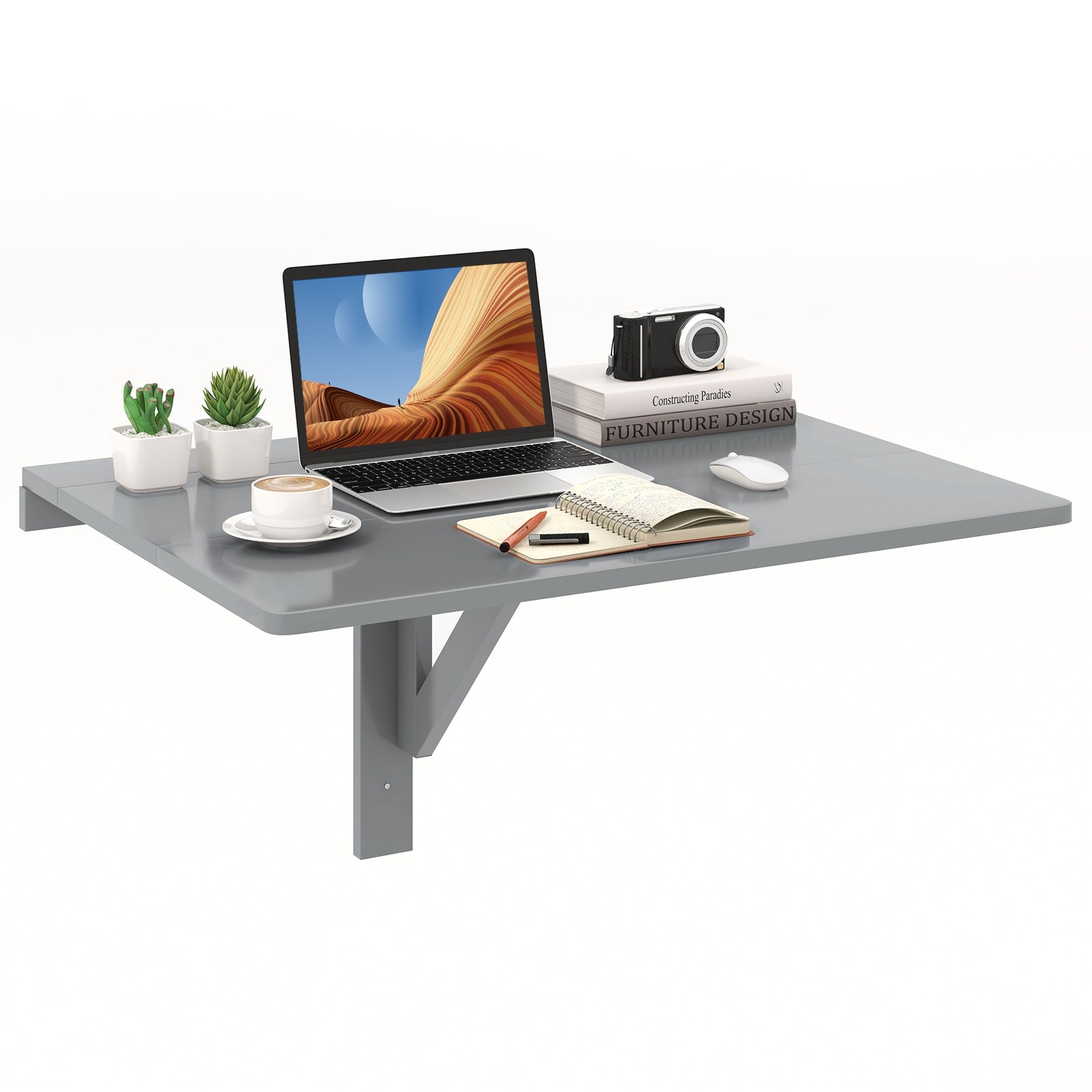 31.5 x 23.5 Inch Wall Mounted Folding Table for Small Spaces, Gray Laptop Tables & Printer Stands Gray  at Gallery Canada