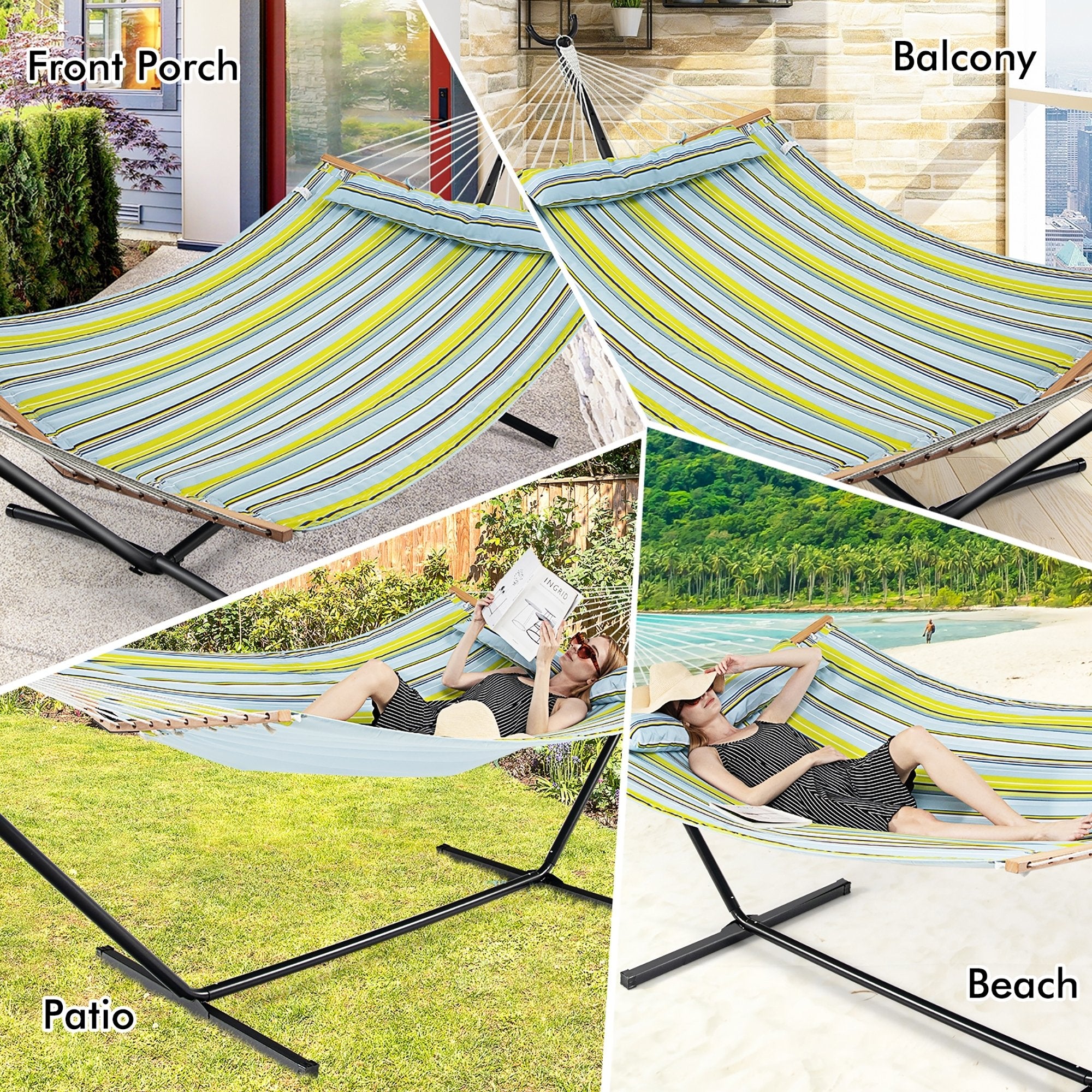 Patio Hammock Foldable Portable Swing Chair Bed with Detachable Pillow, Light Blue Hammocks   at Gallery Canada