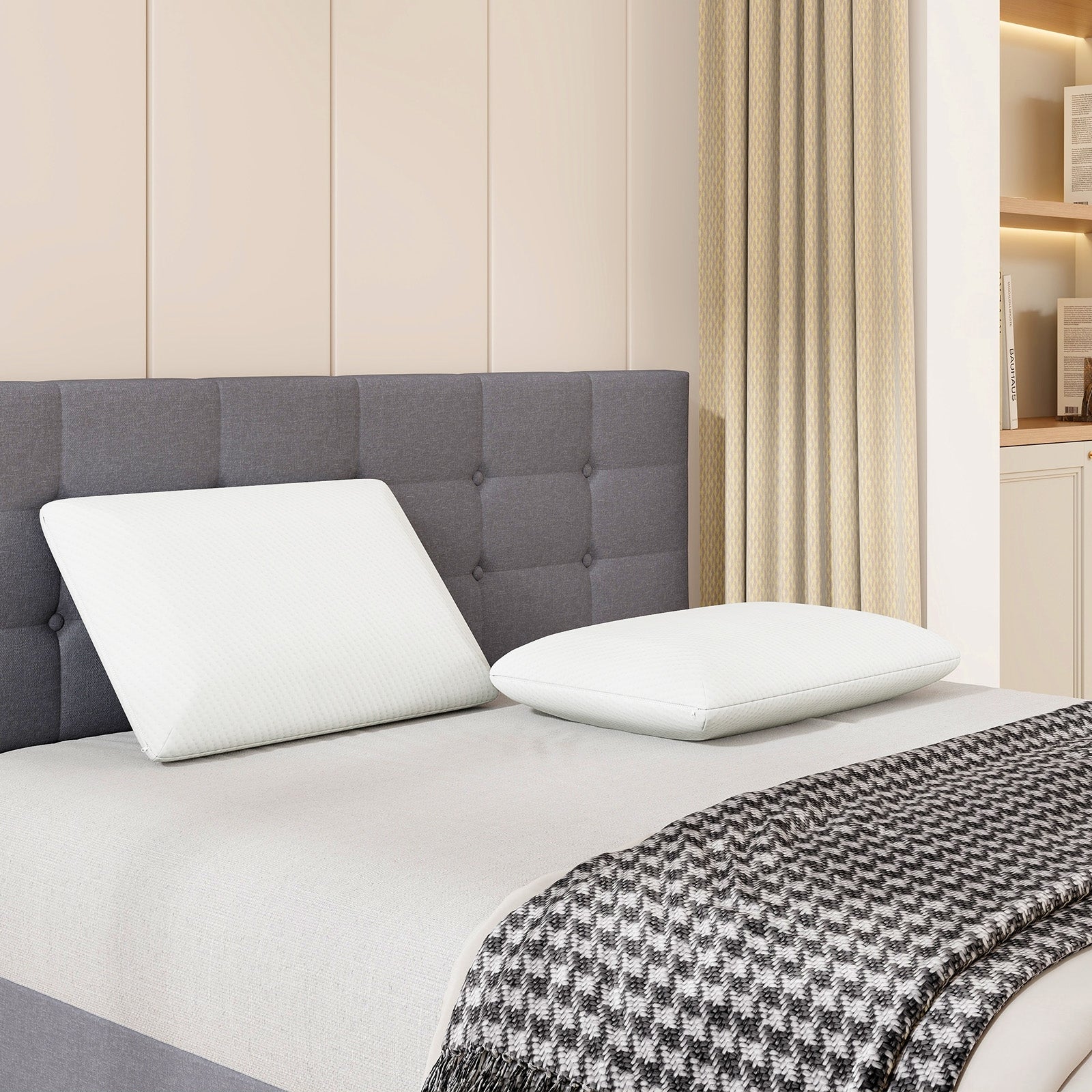 2 Pieces Bamboo Charcoal Memory Foam Pillow for Pain Relief Sleeping, White Bedding at Gallery Canada