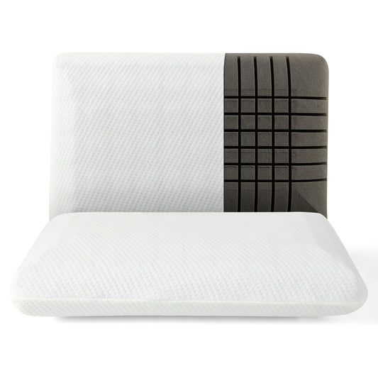 2 Pieces Bamboo Charcoal Memory Foam Pillow for Pain Relief Sleeping, White - Gallery Canada