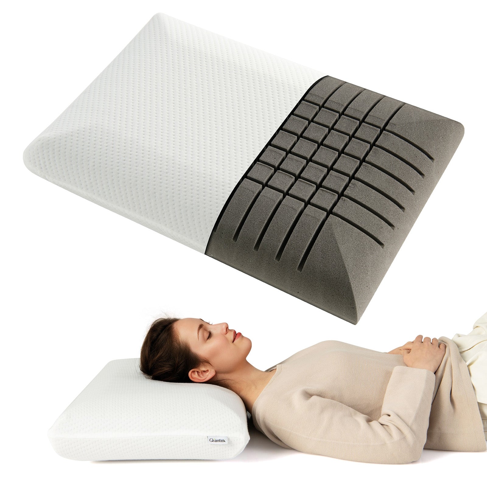 2 Pieces Bamboo Charcoal Memory Foam Pillow for Pain Relief Sleeping, White Bedding at Gallery Canada