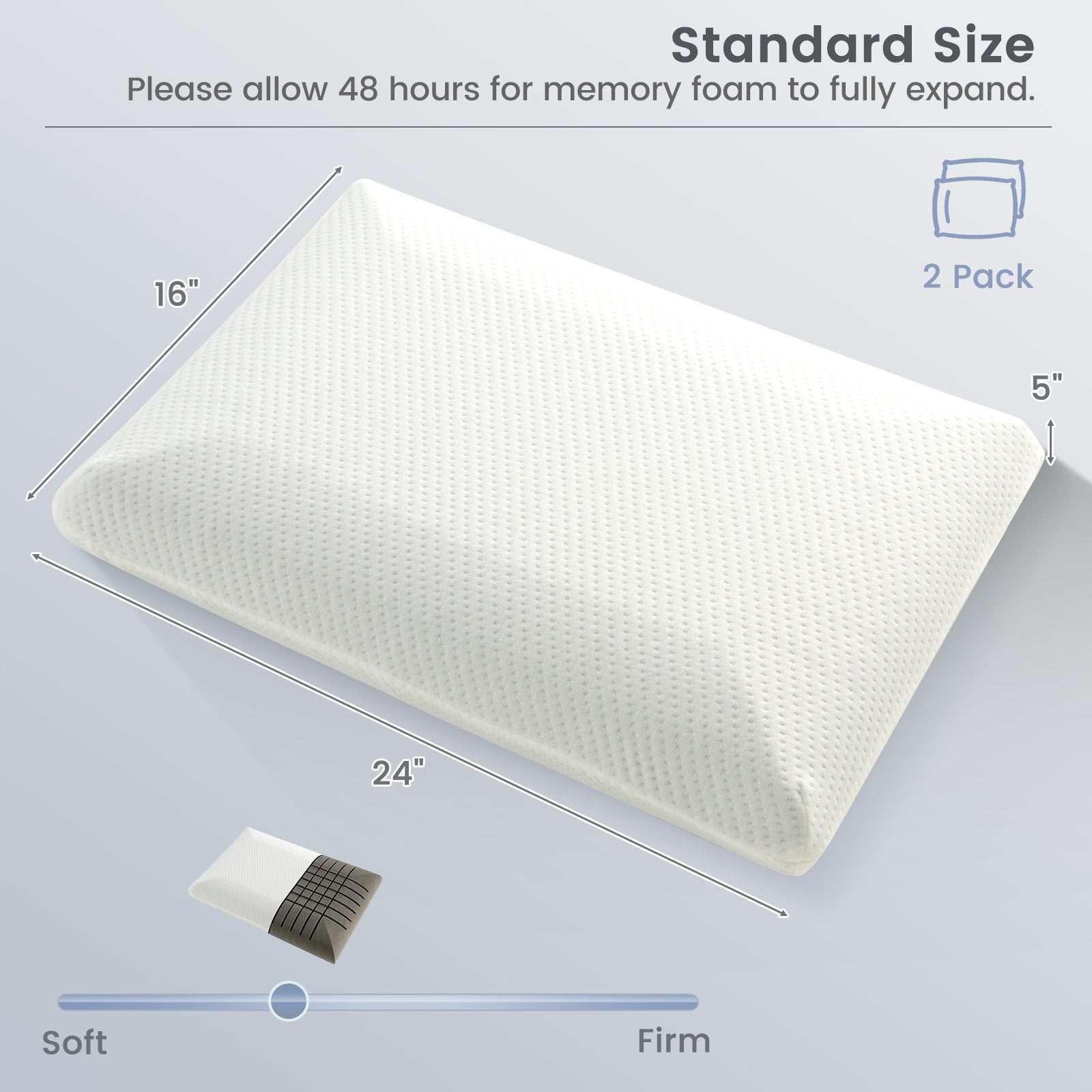2 Pieces Bamboo Charcoal Memory Foam Pillow for Pain Relief Sleeping, White Bedding at Gallery Canada
