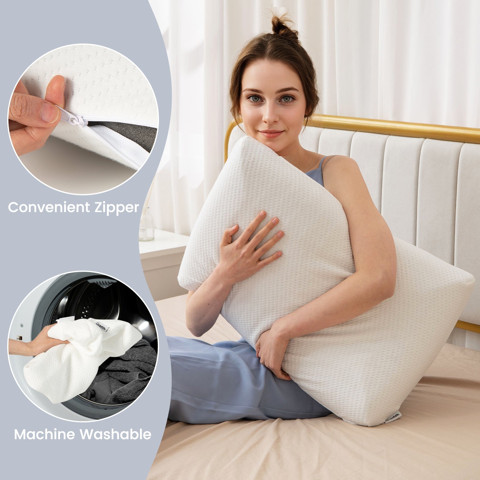 2 Pieces Bamboo Charcoal Memory Foam Pillow for Pain Relief Sleeping, White Bedding at Gallery Canada