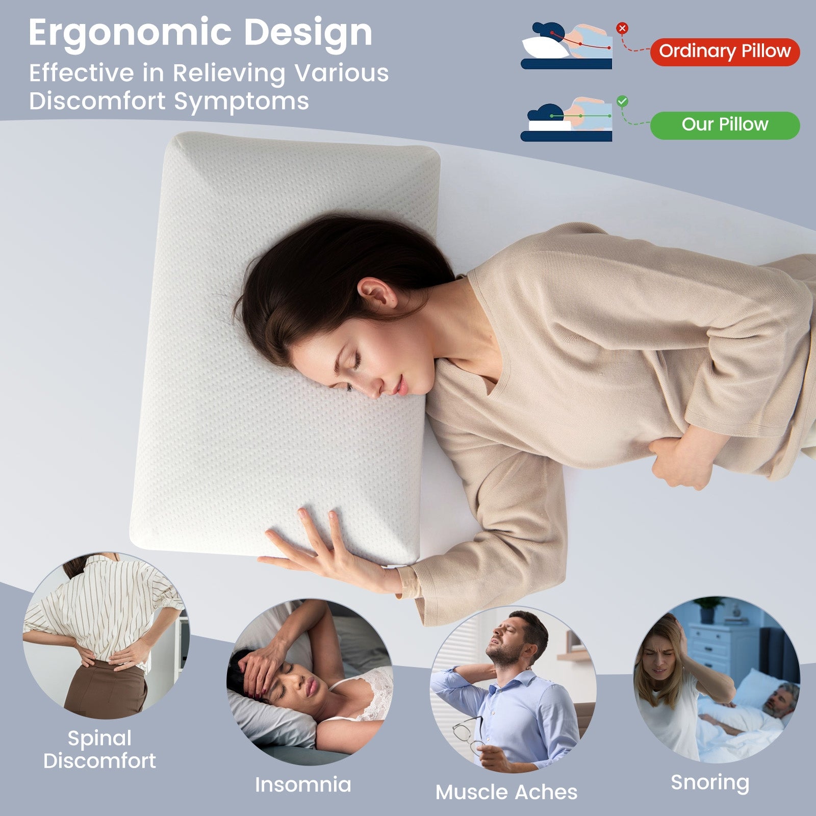 2 Pieces Bamboo Charcoal Memory Foam Pillow for Pain Relief Sleeping, White Bedding at Gallery Canada