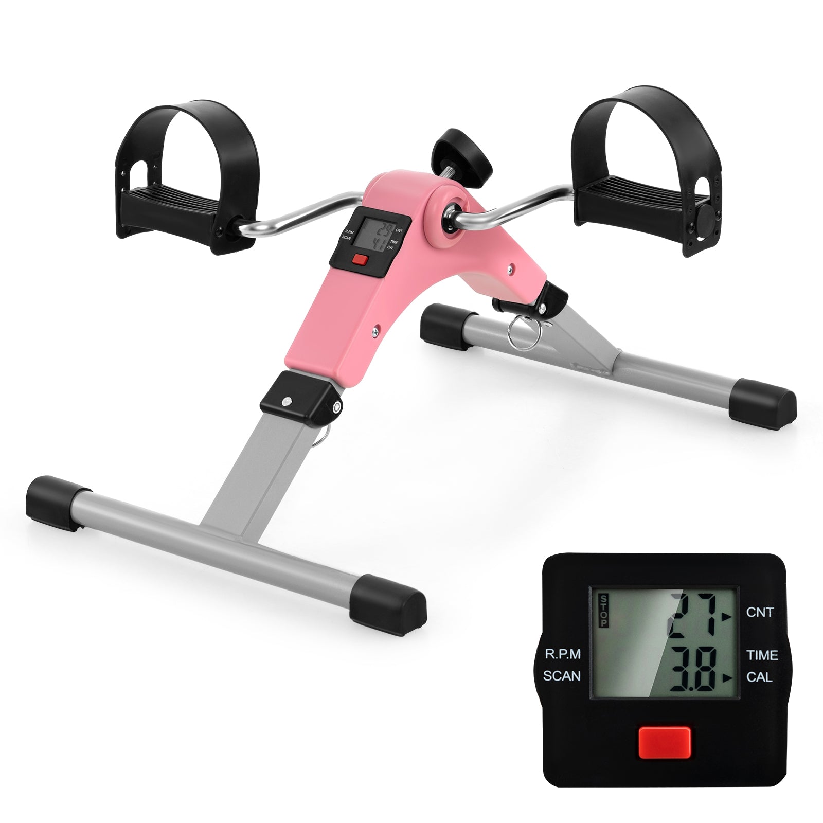 Under Desk Exercise Bike Pedal Exerciser with LCD Display for Legs and Arms Workout, Pink Exercise Bikes at Gallery Canada
