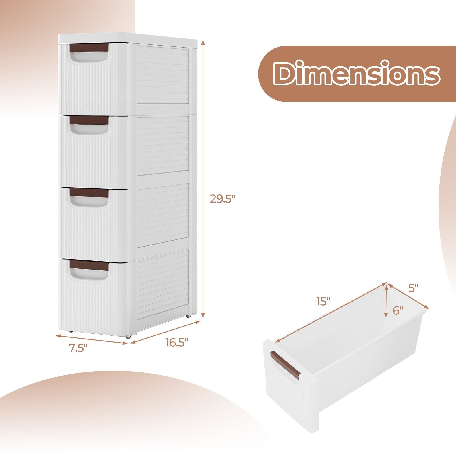 3/4/5/6-Drawer Rolling Organizer Unit Narrow Storage Cabinet with Built-In Wheels for Small Space-4-Drawer, White Dressers & Chests   at Gallery Canada