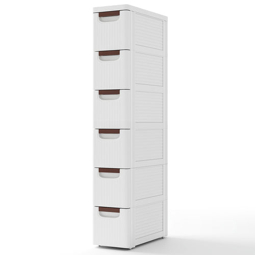 3/4/5/6-Drawer Rolling Organizer Unit Narrow Storage Cabinet with Built-In Wheels for Small Space-6-Drawer, White