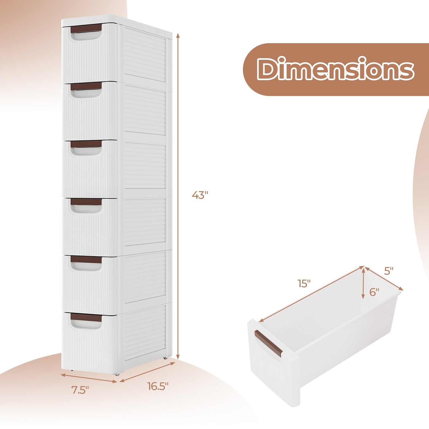 3/4/5/6-Drawer Rolling Organizer Unit Narrow Storage Cabinet with Built-In Wheels for Small Space-6-Drawer, White Dressers & Chests   at Gallery Canada