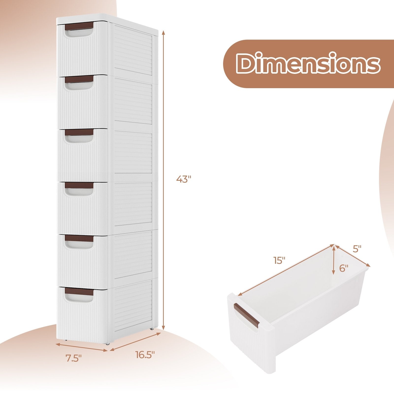 3/4/5/6-Drawer Rolling Organizer Unit Narrow Storage Cabinet with Built-In Wheels for Small Space-6-Drawer, White Dressers & Chests   at Gallery Canada