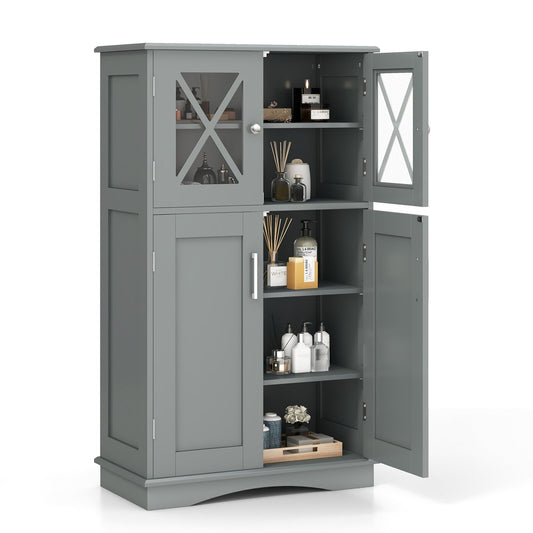 4 Doors Freeestanding Bathroom Floor Cabinet with Adjustable Shelves, Gray Floor Cabinets Gray  at Gallery Canada