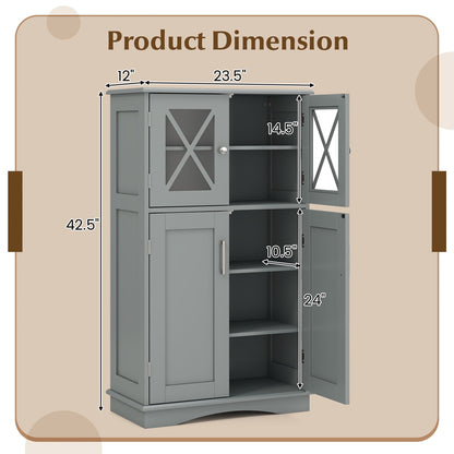 4 Doors Freeestanding Bathroom Floor Cabinet with Adjustable Shelves, Gray Floor Cabinets   at Gallery Canada