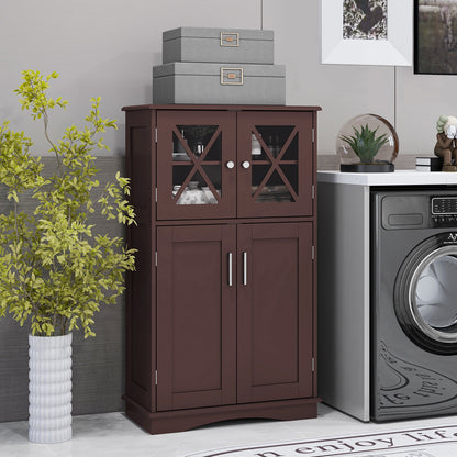 4 Doors Freestanding Bathroom Floor Cabinet with Adjustable Shelves, Brown Floor Cabinets   at Gallery Canada