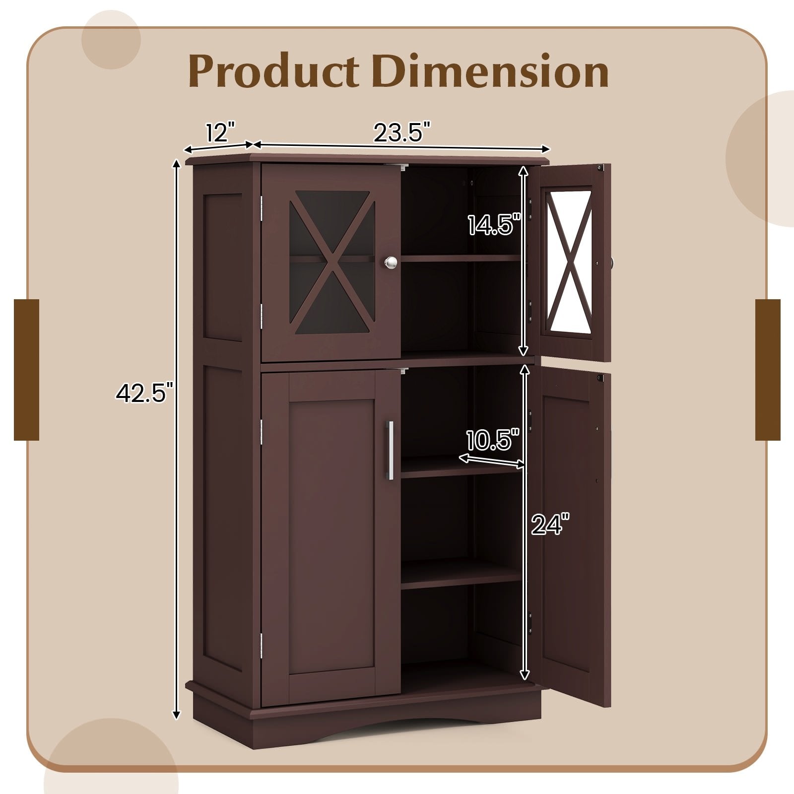 4 Doors Freestanding Bathroom Floor Cabinet with Adjustable Shelves, Brown Floor Cabinets   at Gallery Canada