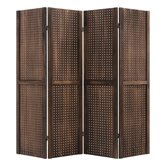 4-Panel Pegboard Display 5 Feet Tall Folding Privacy Screen, Brown Room Dividers Brown  at Gallery Canada