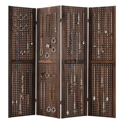 4-Panel Pegboard Display 5 Feet Tall Folding Privacy Screen, Brown Room Dividers   at Gallery Canada