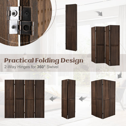 4-Panel Pegboard Display 5 Feet Tall Folding Privacy Screen, Brown Room Dividers   at Gallery Canada